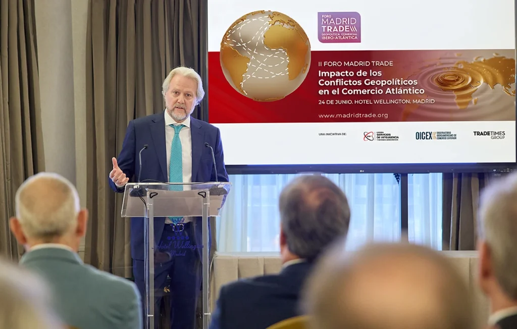 D. Bruno Masier, Presidente de OICEX, Observatorio Iberoamericano de Comercio Exterior durante la apertura de la segunda edición del Foro Madrid Trade.
